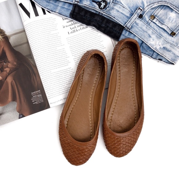 Frye | Shoes | Frye Cognac Carson Woven Leather Flats | Poshmark